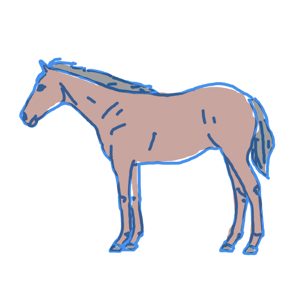 馬のイラスト（青線/茶色）PNG